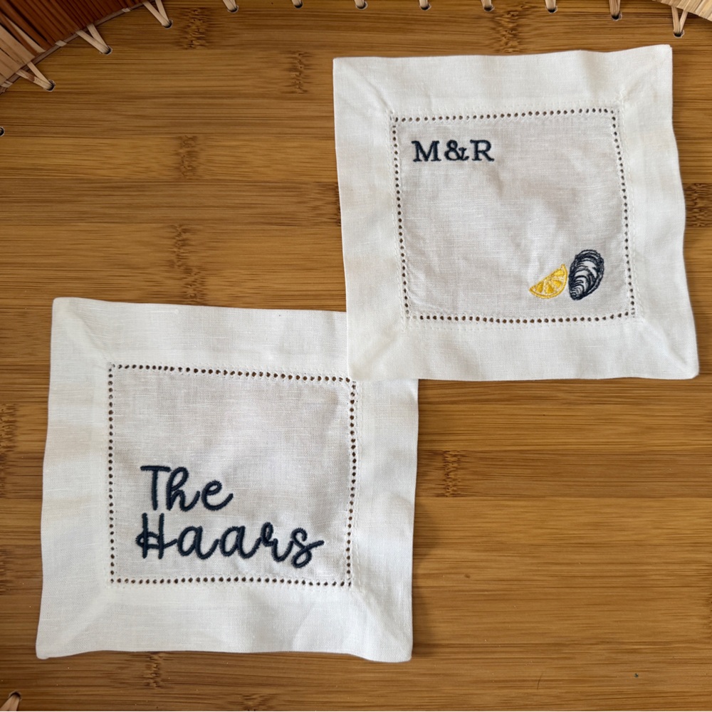 Custom Embroidered White Linen Napkins